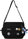 Moda Bolso bandolera con accesorios lindos Bolso de mensajero casual de nylon con colgante Bolso ligero Travel Daypacks (Black)