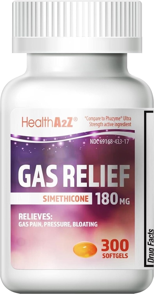 HealthA2Z® Gas Relief Simethicone 180mg ¦ Reslieves from Stomach Discomfort and Gas TENIDO Anti Flatulence ANTE Reslieves Gas Fast (300 Conde (Pack of 1))