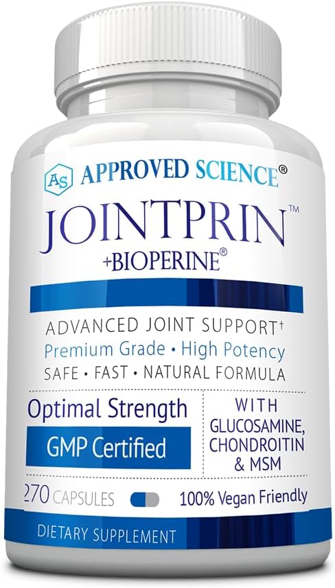 Jointprin de Ciencia Aprobada - Suplemento de Apoyo Conjunto - Glucosamina, MSM, Condroitina, Turmérica, Boswellia, BioPerine - 3 Mes de Suministro