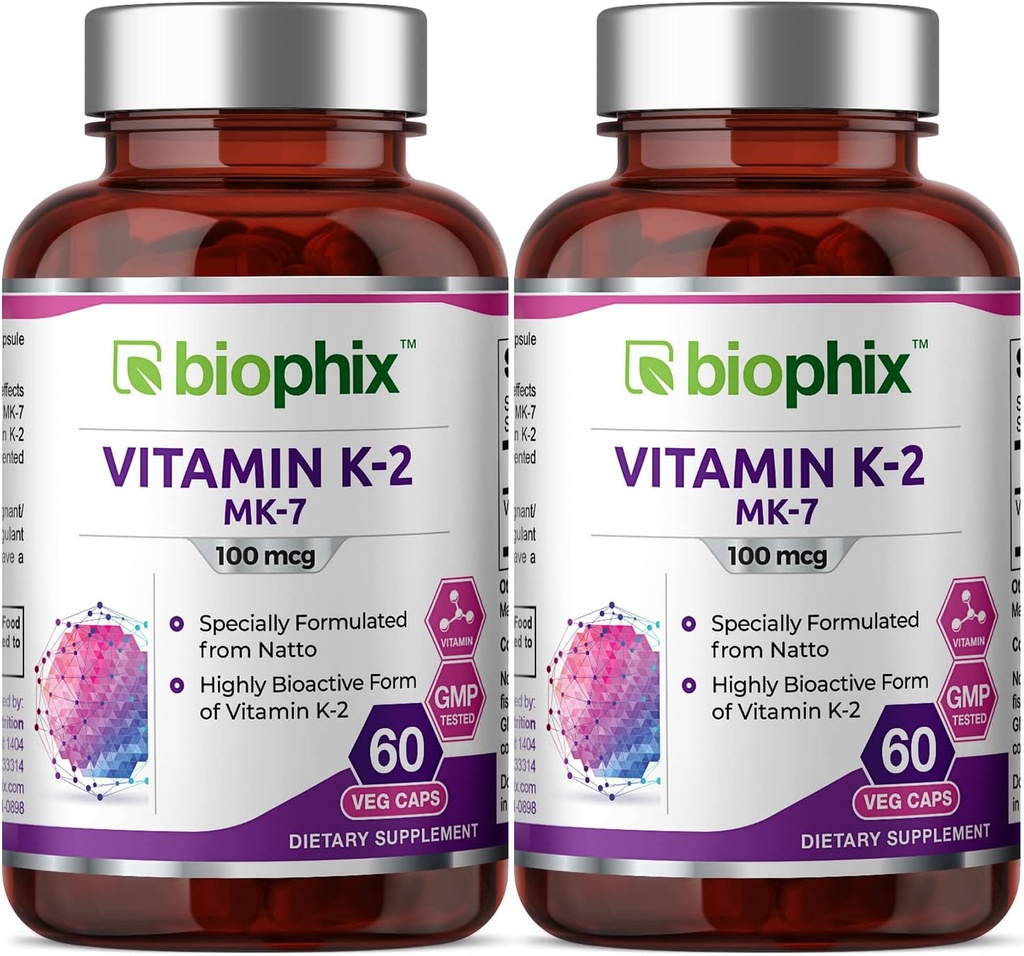 biofix Vitamina K2 MK-7-100 mcg 60 Vcaps 2 Pack - Soporta la salud de huesos fuertes