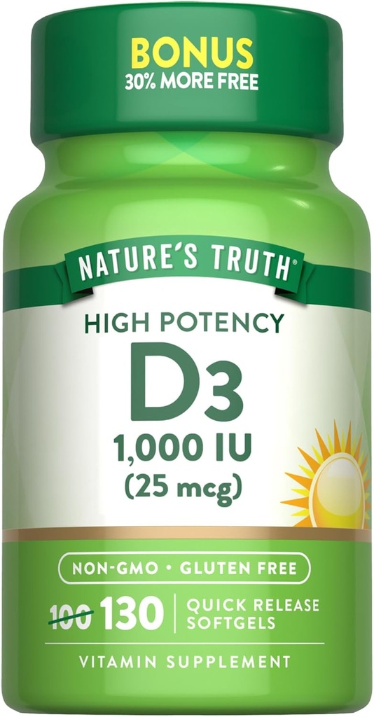 La verdad de la naturaleza Vitamina D3 1000 U Softgels ← High Potency Fórmula ← No Gluten