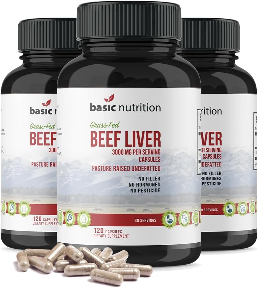 Pasture Raised Grass Fed Grass Acabado Beef Liver Capsules  3000mg Servir ← 100% Hormona Free Desiccated, Undefatted Beef Liver with No Fillers, Non-GMO, Pesticide Free, Gluten-Free