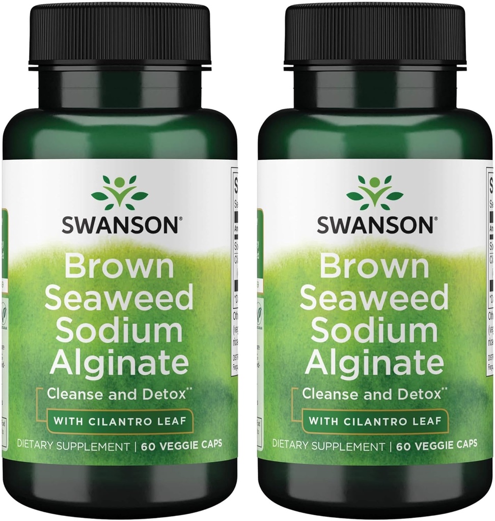 Swanson Premium- Brown Seaweed Sodium Alginate with Cilantro Leaf - 60 Veggie Caps (2 Pack)