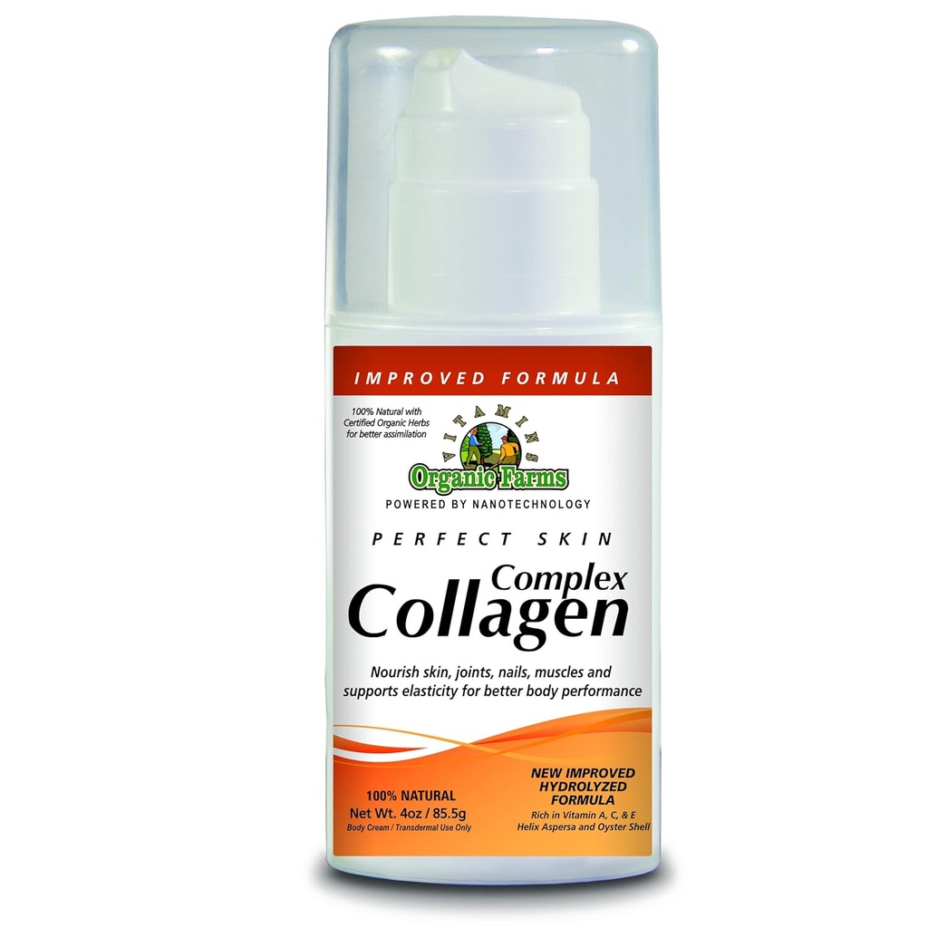 Collagen Hydrolyzed - Perfect Skin - Net Wt. 4oz./ 85.5g Body Cream/Transdermal Use Only - Nourishes and Revitalizes your Body - 100% Natural Improved Formula.