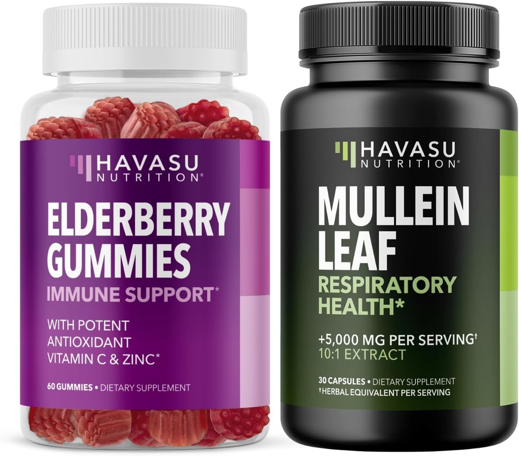 HAVASU NUTRITION Elderberry Gummies + Mullein Leaf Capsules Immune Support Bundle