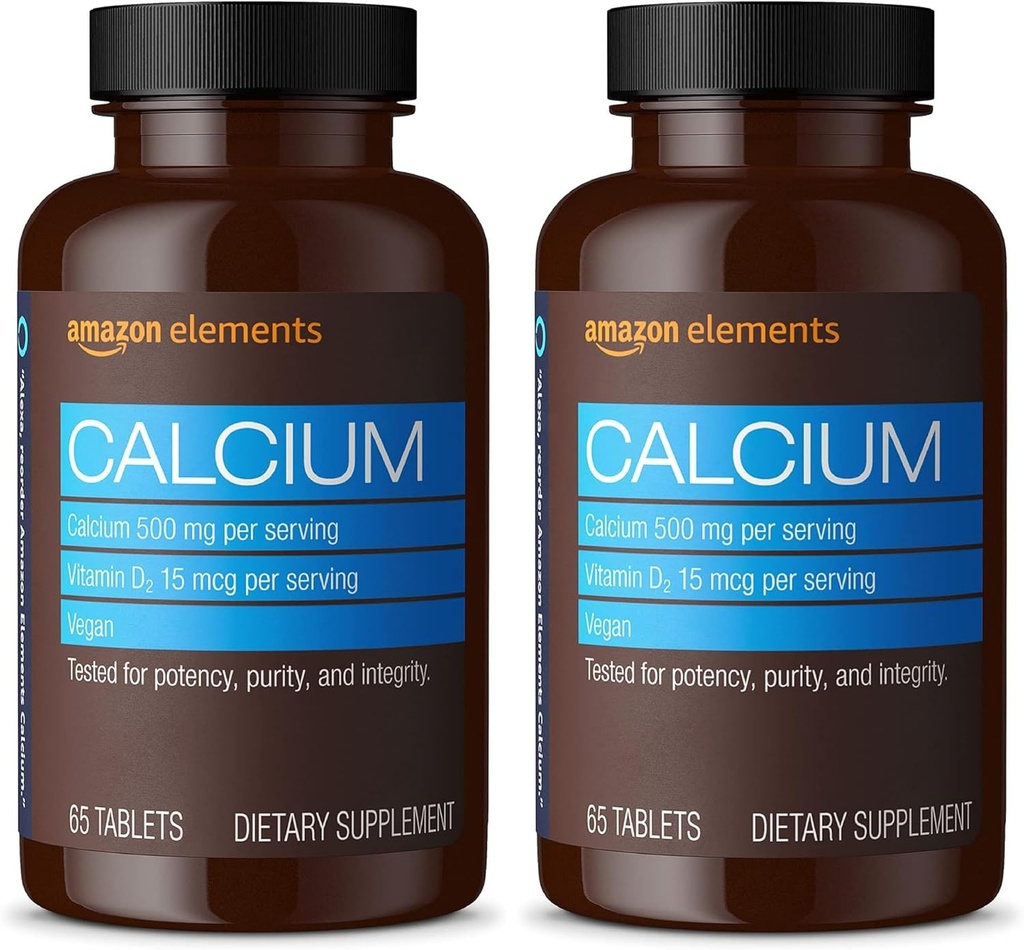 Elementos Calcio Plus Vitamina D2, 65 Tabletas (2 Mes de Suministro) (Paquete Mayo Vary) (Pack of 2)