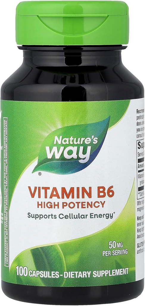 Camino de la Naturaleza Suplemento de vitamina B-6, Soporte de energía celular*, 50 mg por ser, 100 cápsulas