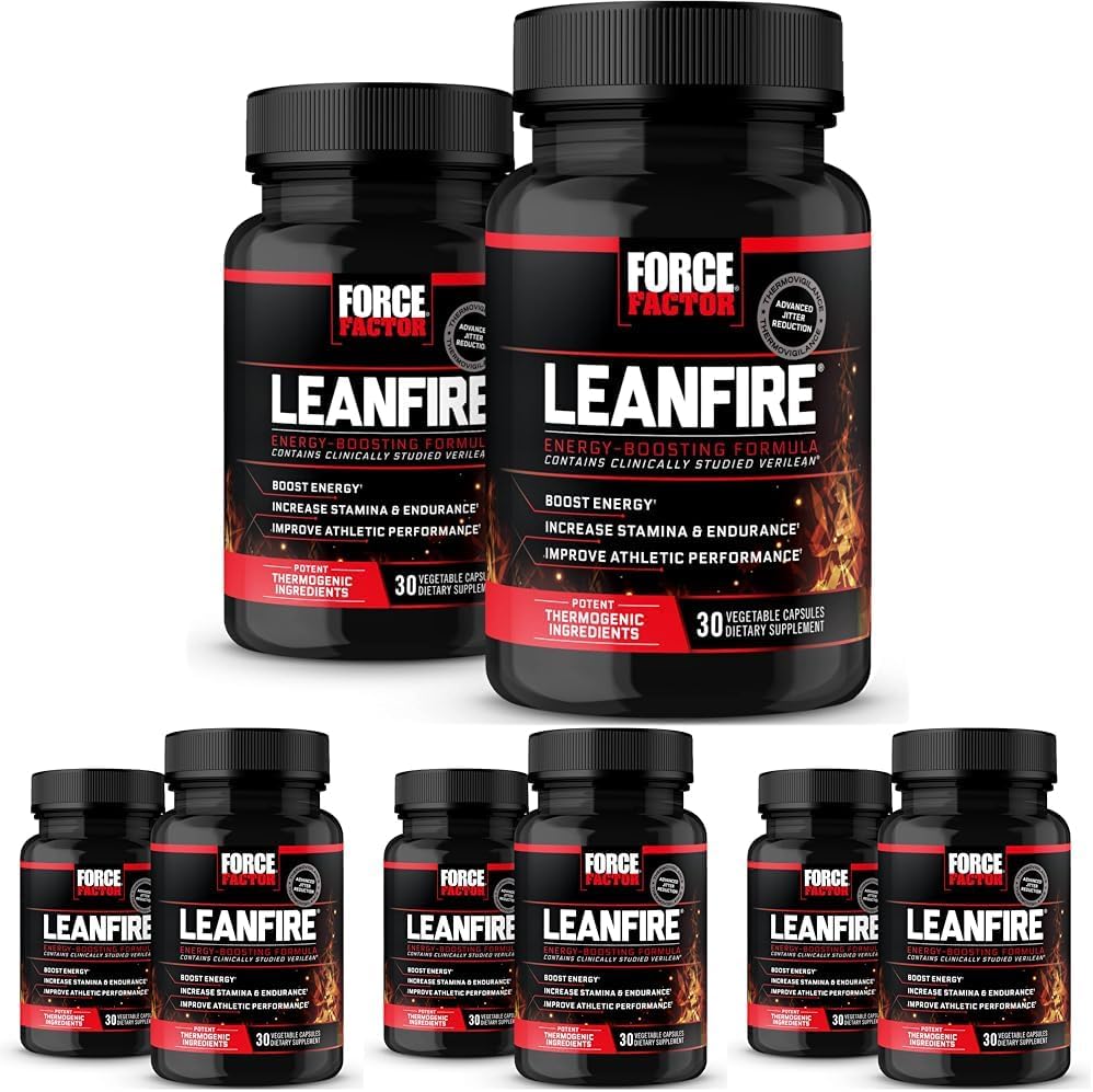 Factor de fuerza LeanFire, Pre Workout Energy Pills with Green Tea Extract and Caffeine to Increase Energy, Build Lean Muscle, Improve Athletic Performance, and Enhance Focus, 30 Count (Pack of 8)