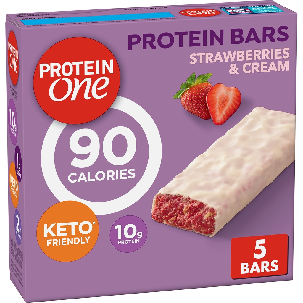 Protein One 90 Calorie Protein Bares, Strawberries y Crema, Keto Friendly, 5 Ct, 4.8 oz