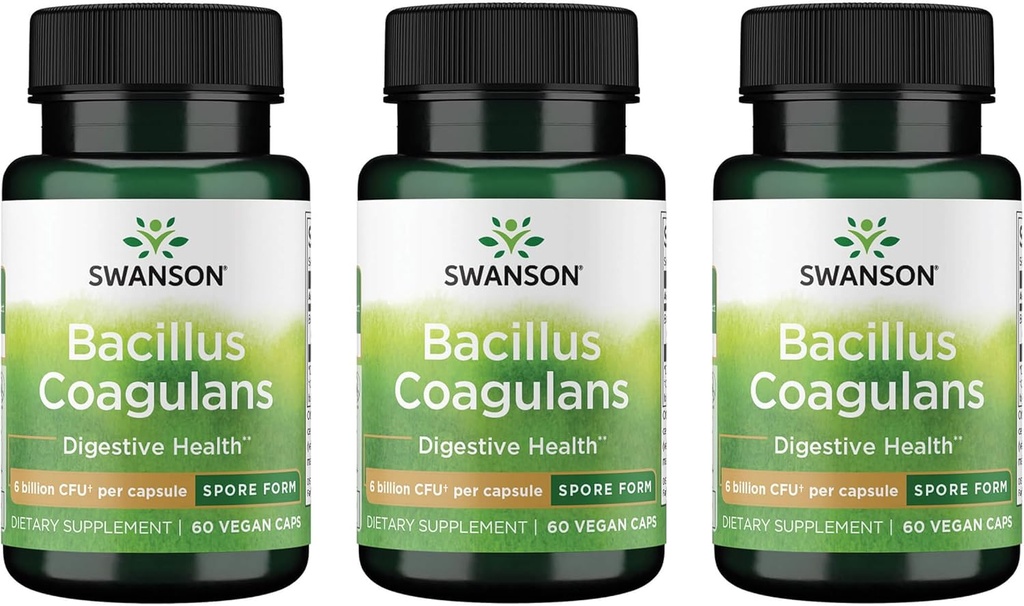 Swanson Bacillus Coagulans - Natural Probiotic Supplement Supporting Digestive Health w/ 6 Billion CFU - May Support GI & General Gut Health - (60 Veggie Capsules) 3 Pack