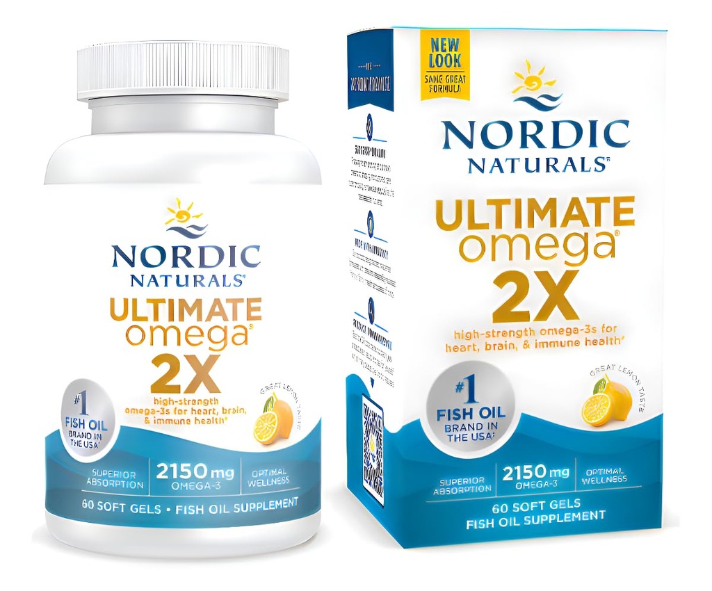 Nordic Naturals Ultimate Omega 2X, Lemon Flavor - 60 geles blandos - 2150 mg Omega-3 - Aceite de pescado de alta potencia con EPA & DHA - promueve la salud del cerebro y del corazón - No GMO - 30 Actuaciones
