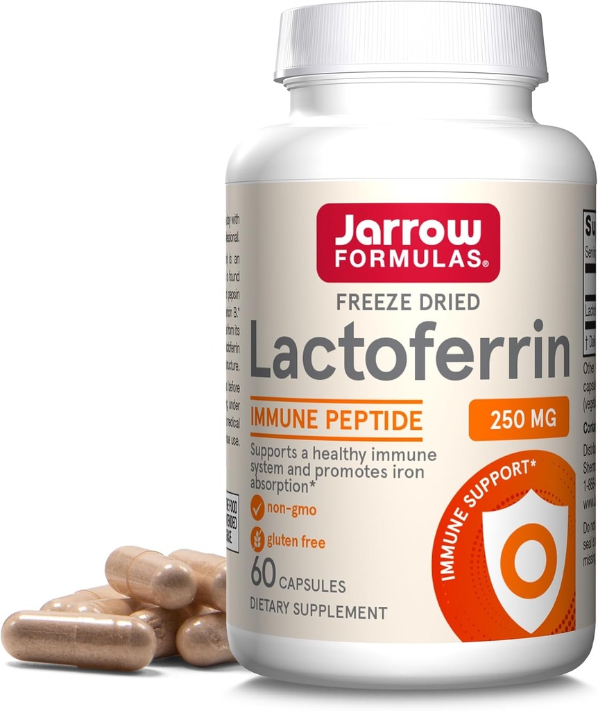 Fórmulas de Jarrow Lactoferrin 250 mg - Glicoproteína de Immune-Supporting - para el soporte de sistema inmunológico saludable " Absorción de hierro - Freeze Dried - Gluten Free - Non-GMO - 60 cápsulas (Servings)