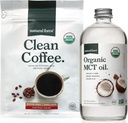 Natural Force Organic Clean Coffee + Organic MCT Oil Bundle – 100% Pure Coconut MCTs & Mold & Mycotoxin Free Coffee – Non-GMO, Keto, Paleo y Vegan - 12 Oz Bag y 16 Oz Glass Bottle