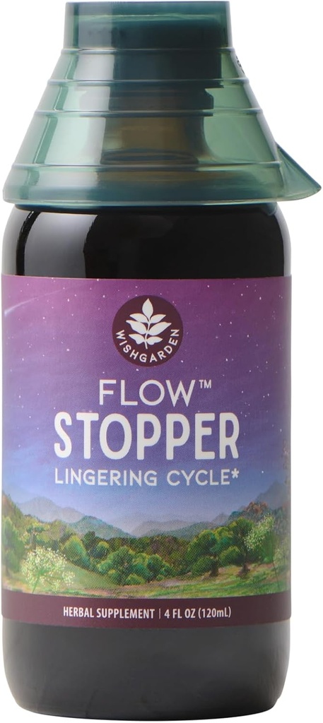 WishGarden Herbs Flow Stopper Lingering Cycle (Wombstringe) - Plant-Based Herbal Fórmula w/Shepherd's Purse &amp; Witch Hazel, Moderates Breatkthrough Bleeding, Blood Flow & Spotting Between Cycles, 4oz