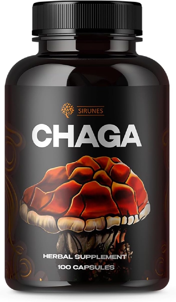 SIRUNES Mushroom Suplemento Chaga Setas Capsules 100 Conde – 1000mg Setas Orgánicas Naturales con Chaga Mushroom Polvo – Suplemento Antioxidante para Immune Support, Energy Boos