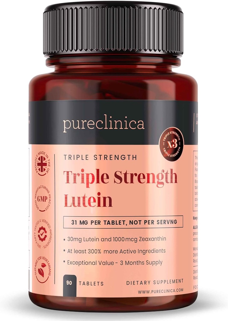 purclinica Lutein 30mg con Zeaxanthin 1000mcg – Triple Strength Suplemento, 90 Tablets (3-Month Supply)