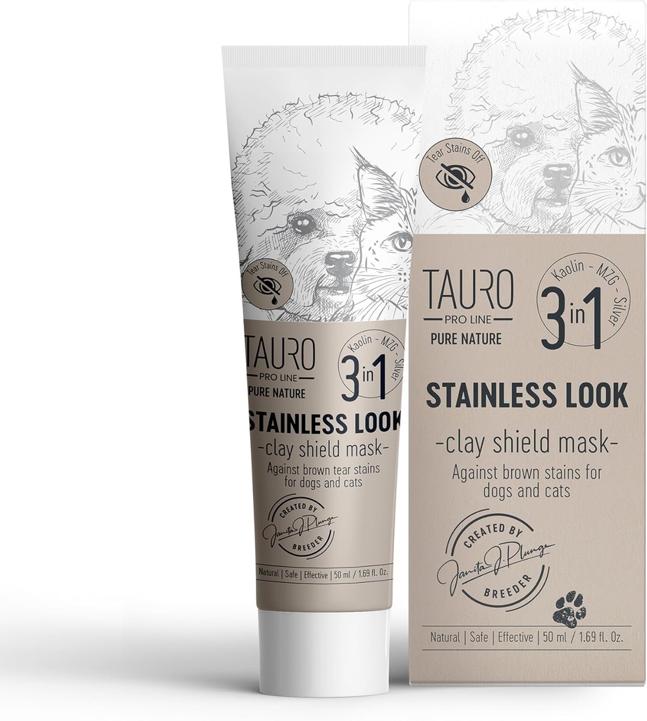 Tauro Pro Line Clay Tear Stain Remover for Dogs - Máscara de Escudo para Ojos, Oídos, Ratón, Gentle Grooming Product for Dogs, Puppy & Cat (Mira sin mancha - 1,69 Fl Oz)