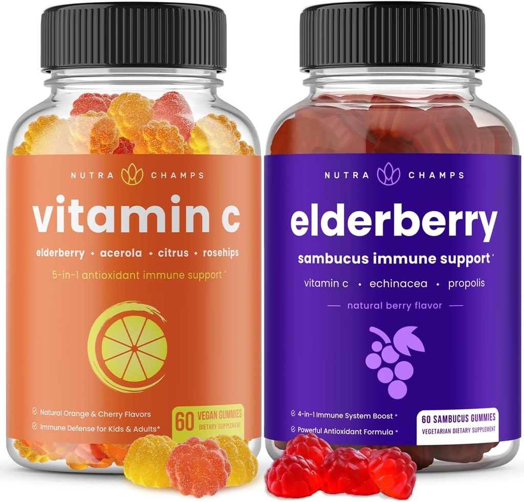 NutraChamps (2-Pack) Vitamina C Gummies y Elderberry Gummies Bundle