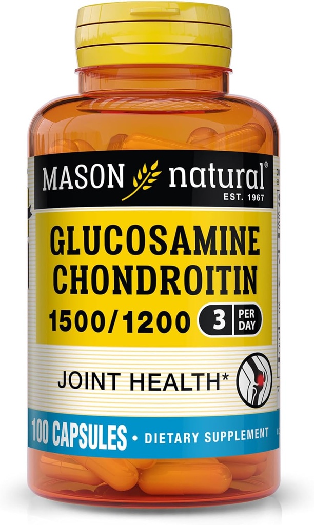 MASON NATURAL Glucosamine Chondroitin 1500/1200 with Vitamin C, Supports Joint Health for Normal Flexibility & Mobility*, 100 Capsules, 1 Month Supply