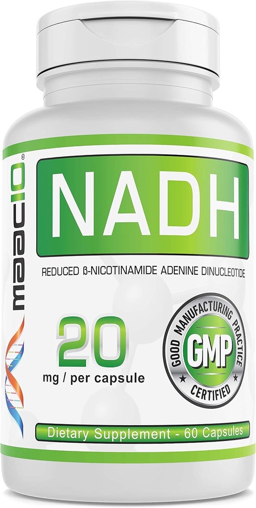 MAAC10 NADH Suplemento 20 mg Cada 60 cápsulas para la energía, la fatiga, el foco mental " NAD+ Longevity Support ← Farmacéutica Grado 99% Puro NADH