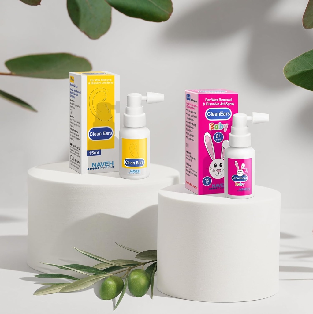 NAVEH PHARMA CleanEars Earwax Removal Spray 0,5 Fl Oz + NAVEH PHARMA CleanEars Baby Earwax Removal Spray 0,5 Fl Oz