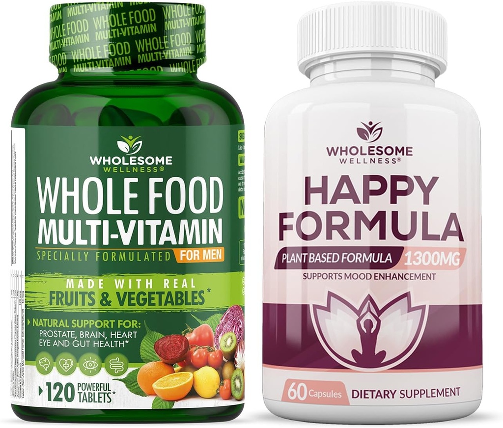 Total Wellness Whole Food Multivitamin for Men - Natural Multi Vitaminas, Minerales, Orgánica Extractos Feliz Fórmula Natural Suplemento de Alivio Bundle