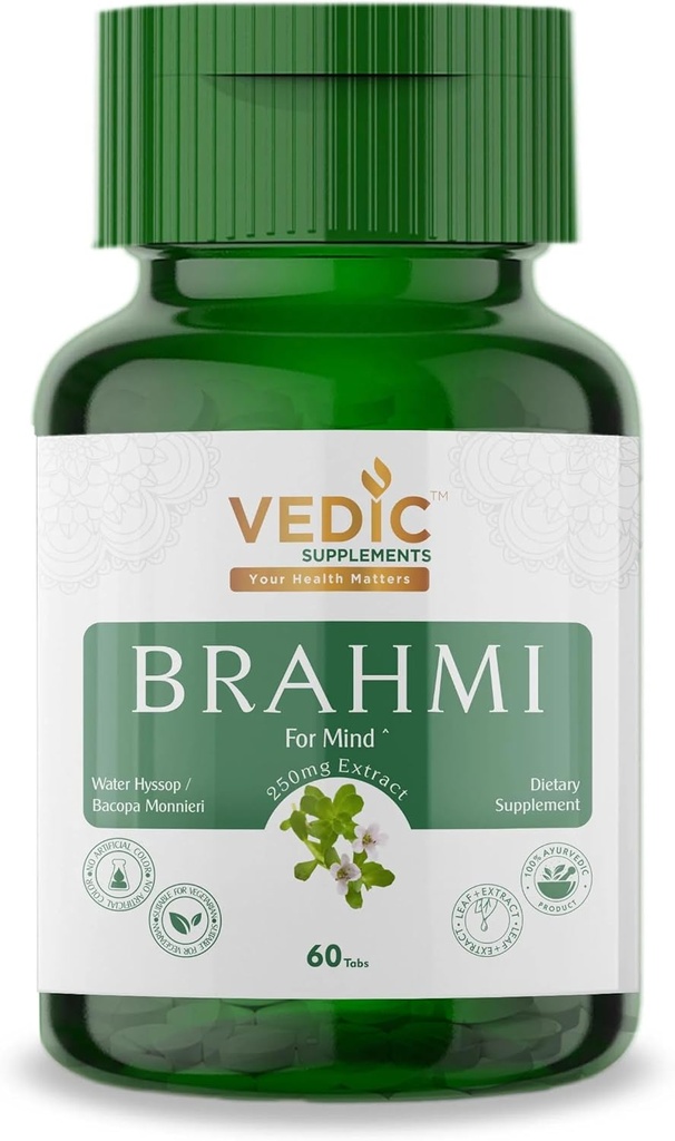 Suplementos Védicos Brahmi Tablets - Gotu Kola 250 mg - 60 Conde Capsules