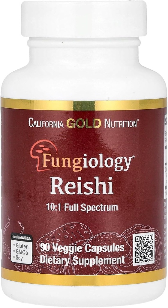 California Gold Nutrition Reishi (Ganoderma lucidum), Full Spectrum, Certified Organic, 90 Veggie Capsules (600 mg Por Veggie Capsule)
