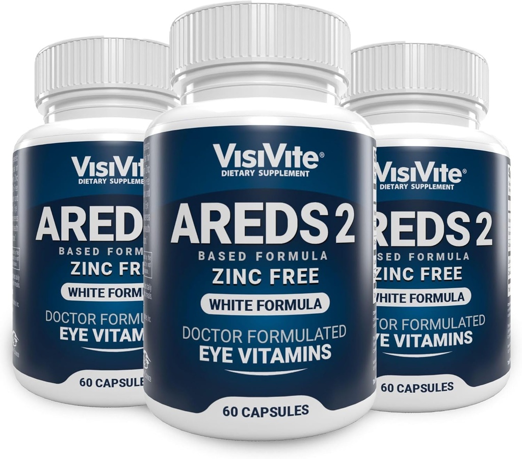 AREDS 2 Zinc Free White Eye Vitamins - Zeaxanthin Plus Lutein Macular Eye Vitaminas - Soy-Free - Zinc and Copper Free Macular Health Formula - Pack of 3