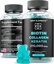 Biotin Gummies with Keratin & Collagen Peptides - Suplemento avanzado para el tratamiento del crecimiento del cabello para hombres y mujeres piel y uñas Vitaminas – Biotina 10000mcg