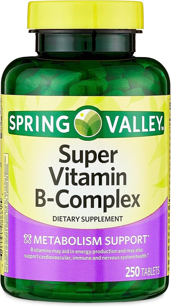 Convergence Spring Valley Super Vitamina B-Complex Tabletas Suplemento dietético, 250 CuentaMetabolismo Apoyo* Suplemento dietético