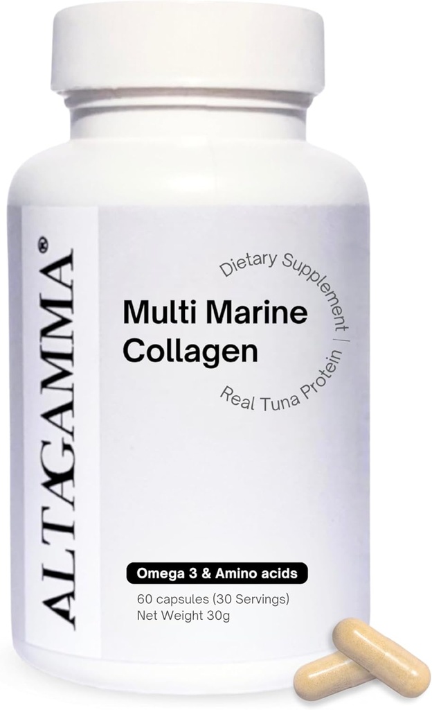 Peptides de Collagen Marino - Colágeno Marino para Hombres - Péptidos Multi Collagen – Peptides de pelo, piel, uñas – Proteína Multi Collagen &amp; Vitaminas - Péptidos Colágenos Orgánicos, 60 cápsulas de colágeno