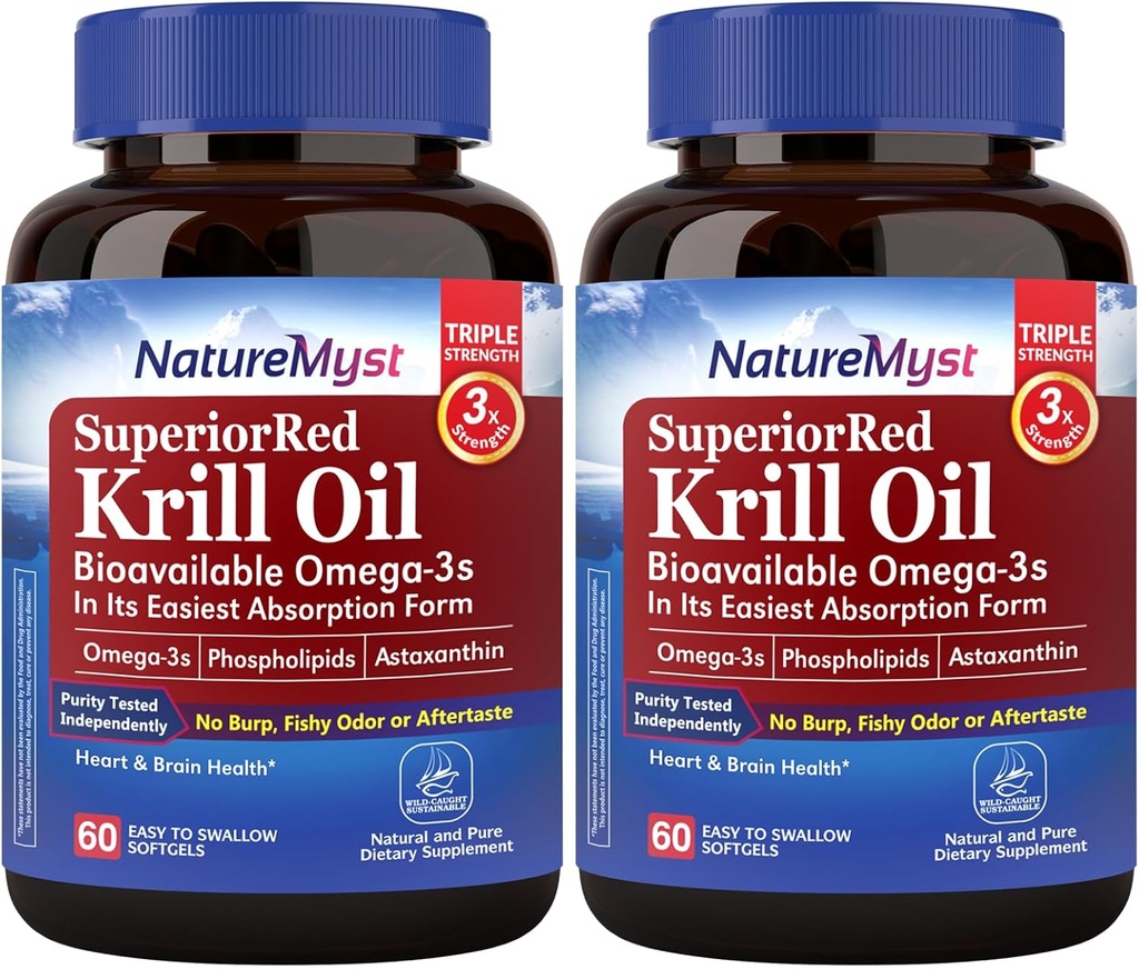 Aceite de Krill Antártico 1000 mg Softgels, Krill Oil Omega-3, EPA, DHA, Astaxanthin & Phospholipids, Heart Health, 120 Softgels, Non-GMO, No Gluten, Made in The USA