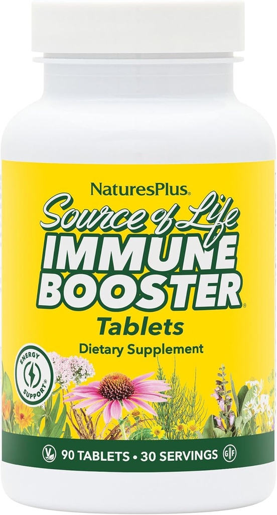 Natures Plus Fuente de Life Immune Booster Adult Fórmula, Rapid &amp; Extended Release - 90 Tablets Vegetarianos - Suplemento Natural de Booster Inmunity - Vitaminas A, C, E & Zinc - Sin gluten - 30 Serviciones