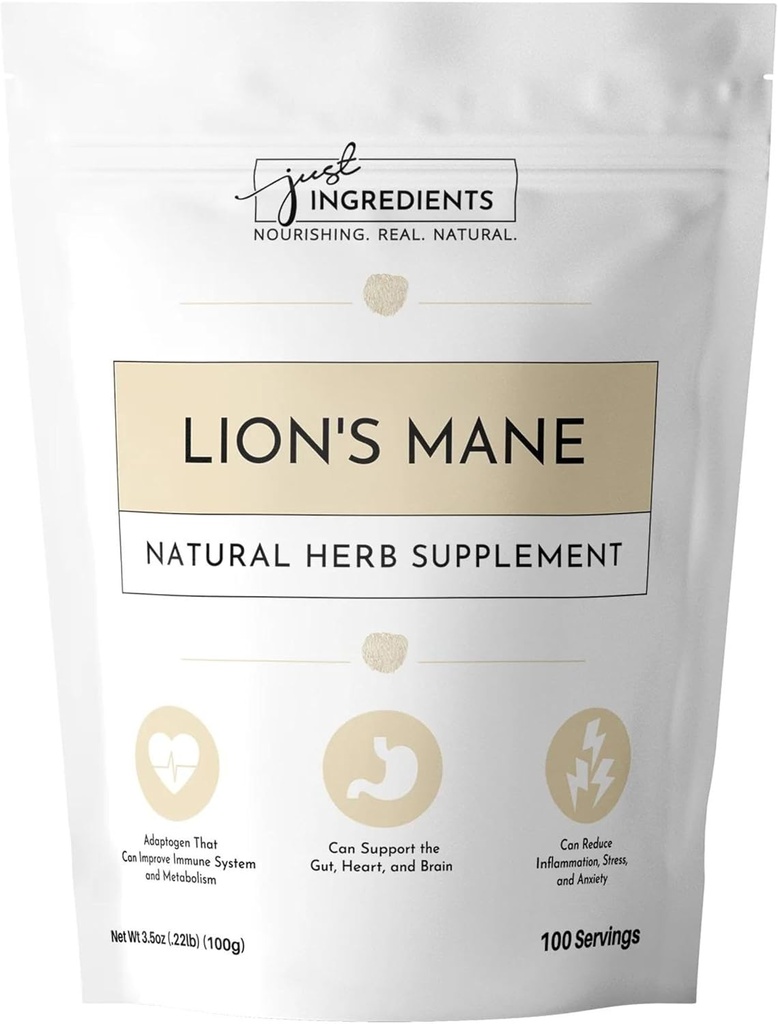 SOLO INGREDIENTES Pólvora de león orgánico TENIDO 100 Servimientos TENIDO 100% Orgánica &amp; Vegan Suplemento TENIDO En Nutrients for General Wellness TENIDO Sin Aditivos Artificiales