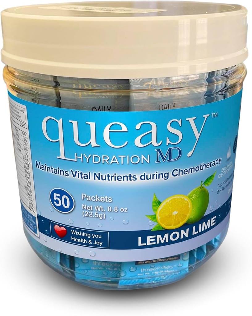 Three Lollies Queasy Hydration MD Packets - Hydration & Digestive Health Support During Treatment - Rehydrates, Eases Nausea " Replaces Nutrients - Natural " Non-Drowsy - 50 Packets
