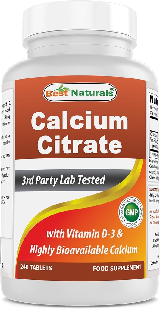 Best Naturals Calcium Citrate with Vitamin D-3 240 Tablets (240 Count (Pack of 1))