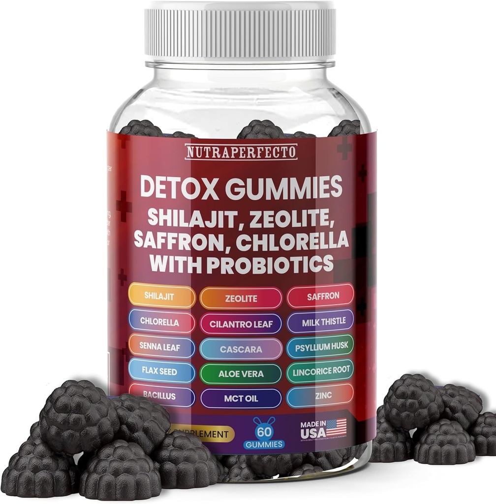 Sugar Free Zeolite Detox Gummies Shilajit Saffron Probiotics Chlorella Psyllium Husk Saffron Senna Leaf Magnesium Citrate Zinc Milk Thistle Heavy Metal Kids Adultos Energy and Focus