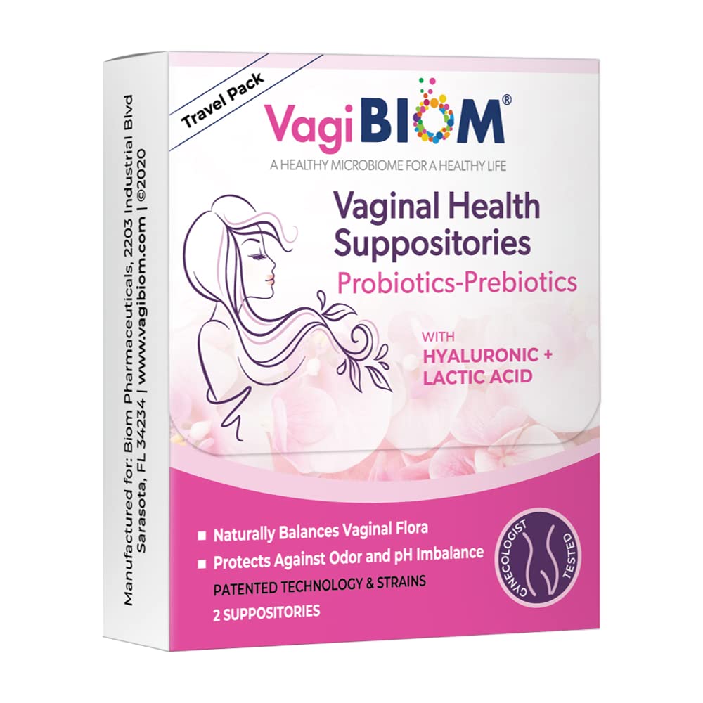 VagiBiom Probioitc Suppository Ideal Travel Pack con 2 Supositorios: Microbiome Flora Balance. Regimen de control de olores; Balance y Nourishes Flora saludable