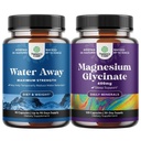 Bundle of Water Away Pills Maximum Strength - Herbal Diuretic Pills for Water Retention for Fast Acting Bloating Relief and Pure Magnesium Glycinate 400mg Per Serving for Mood Sleep and Relaxation