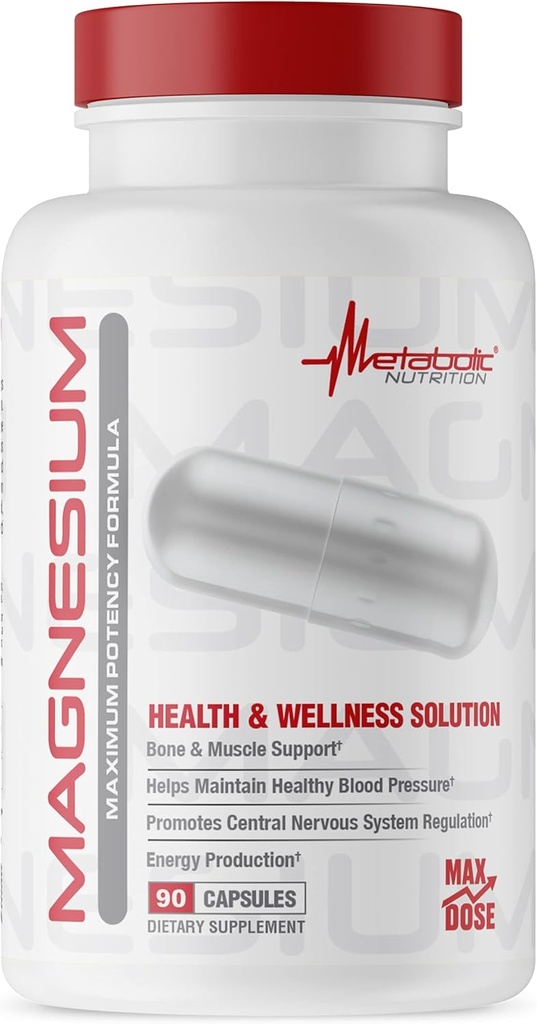 Magnesio de nutrición metabólica, 650 mg por servicio, no GMO, Vegan, Gluten Gratis, 90 cápsulas