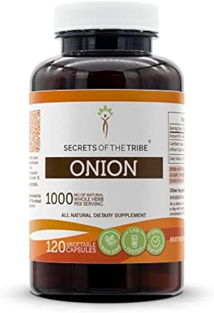 Secretos de la cebolla de la tribu 120 cápsulas, 1000 mg, Onión (Alium Cepa) Bulb seco (120 cápsulas)