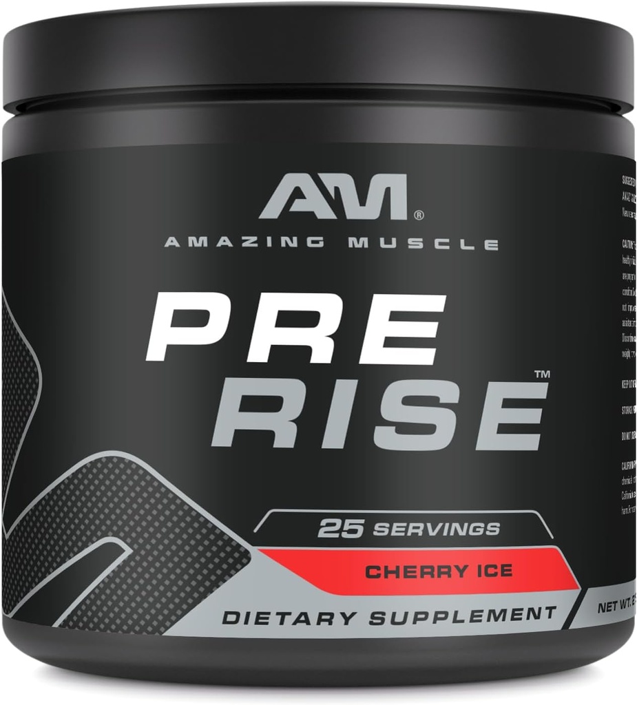Sorprendente Muscle Pre Rise ← Pre-Workout Powder Suplemento con Caffeine " Beta-Alanine para Hombres " Las mujeres sufren 25 servidos (25 servidos, hielo de cereza)