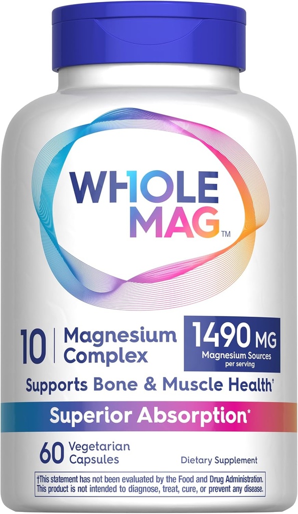 Complejo de suplementos de magnesio entero ← 60 cápsulas vegetarianas ← Soporta Muscle, Bone, " Nerve Health* Silencio 10 en 1 Fórmula para el bienestar general* ← Laboratorio Tested, Non-GMO, Gluten Free
