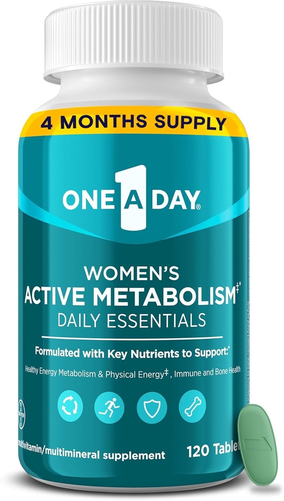 One A Day Women's Active Metabolism Daily Essential, Multivitamin for Women, Metabolism Support, Vitamins for Women with All 8 B-Vitamins, Vitamina D, Magnesium &amp; More,120 Count