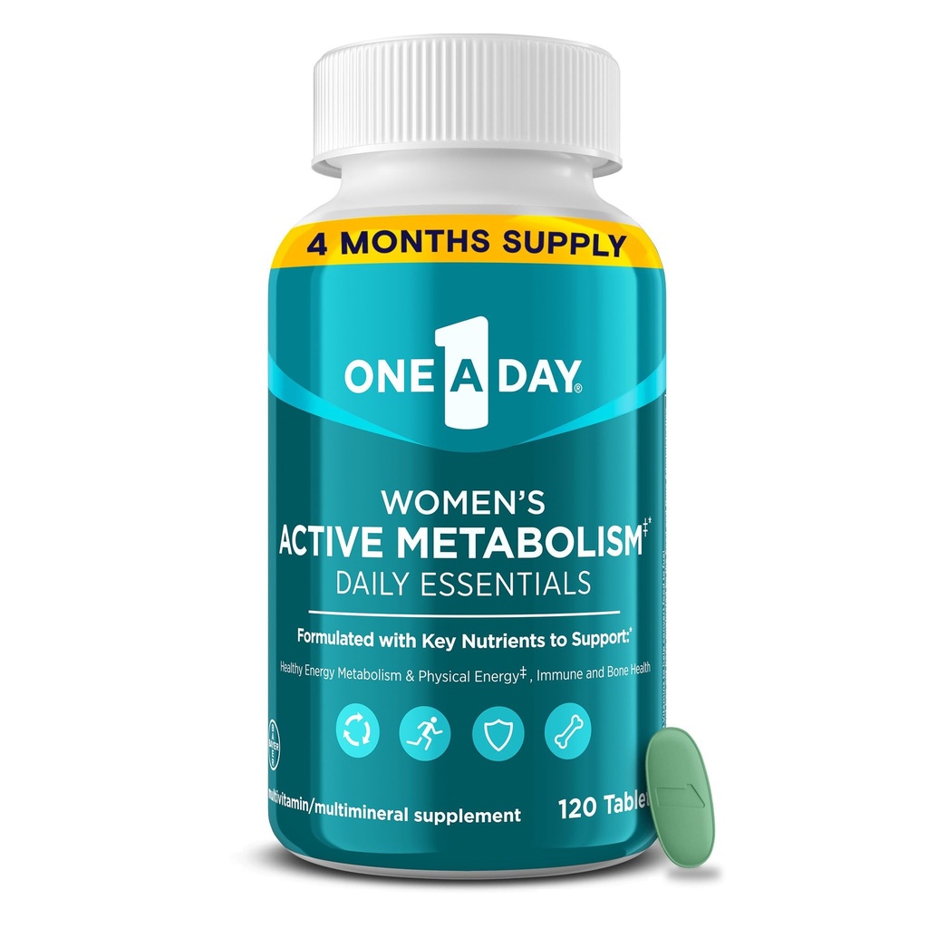 One A Day Women's Active Metabolism Daily Essential, Multivitamin for Women, Metabolism Support, Vitamins for Women with All 8 B-Vitamins, Vitamina D, Magnesium &amp; More,120 Count
