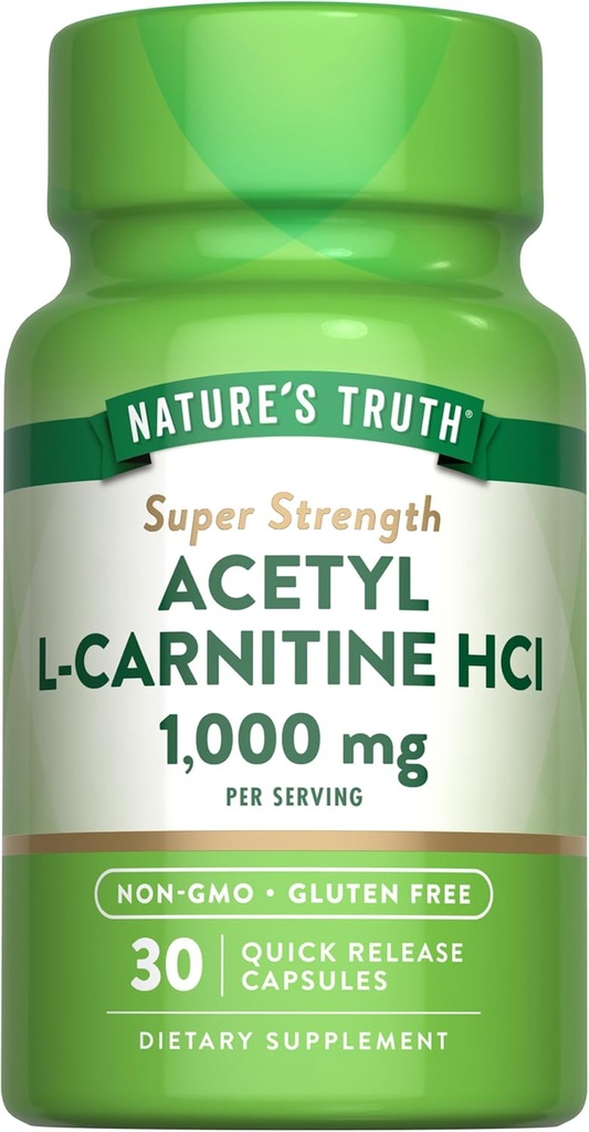 La verdad de la naturaleza Acetyl L-Carnitine 1000mg  30 Capsules ← Super Strength ← Gluten Free ALCAR Suplemento