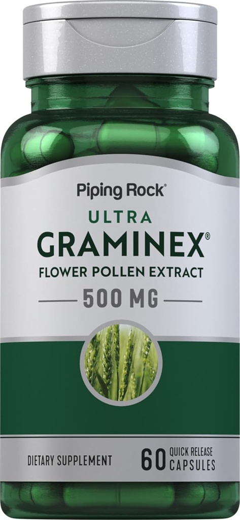 Piping Rock Graminex Flower Pollen Extract ← 500mg ← 60 Capsules Silencioso Suplemento para Hombres y Mujeres