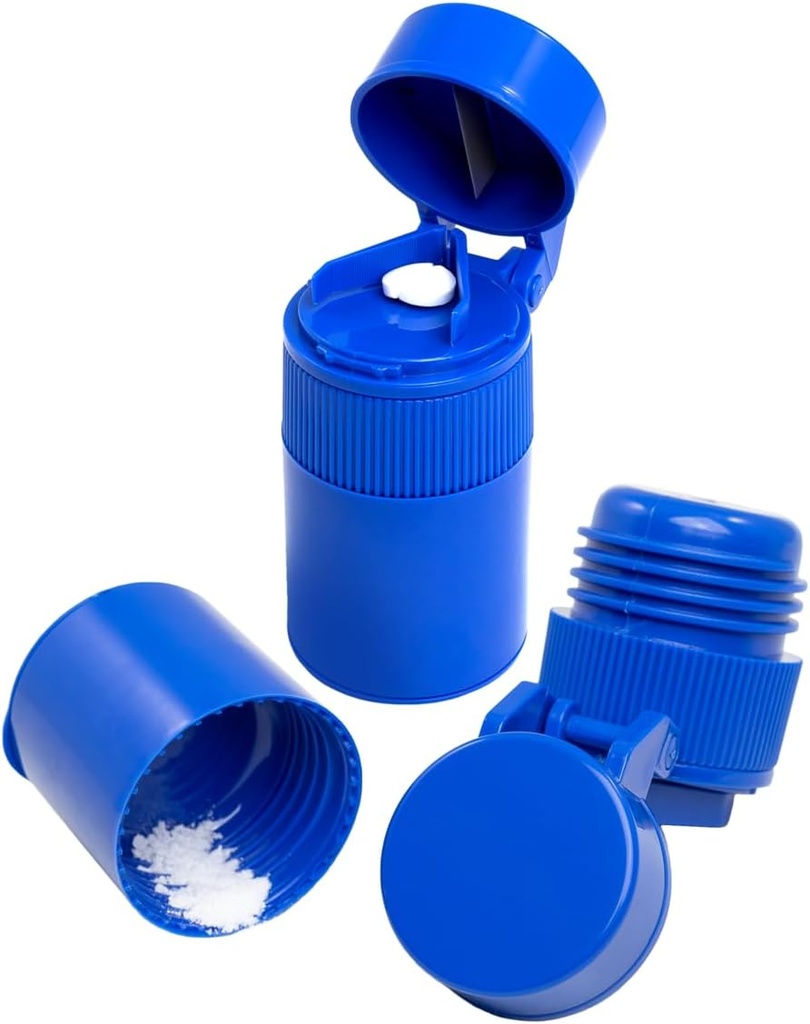 EZY DOSE 3 Crusher, Cutter y Grinder, Uso diario, píldoras de corte seguro, vitaminas, tabletas, corte preciso y fácil, hoja de acero inoxidable, taza de beber extraíble, azul, BPA Gratis