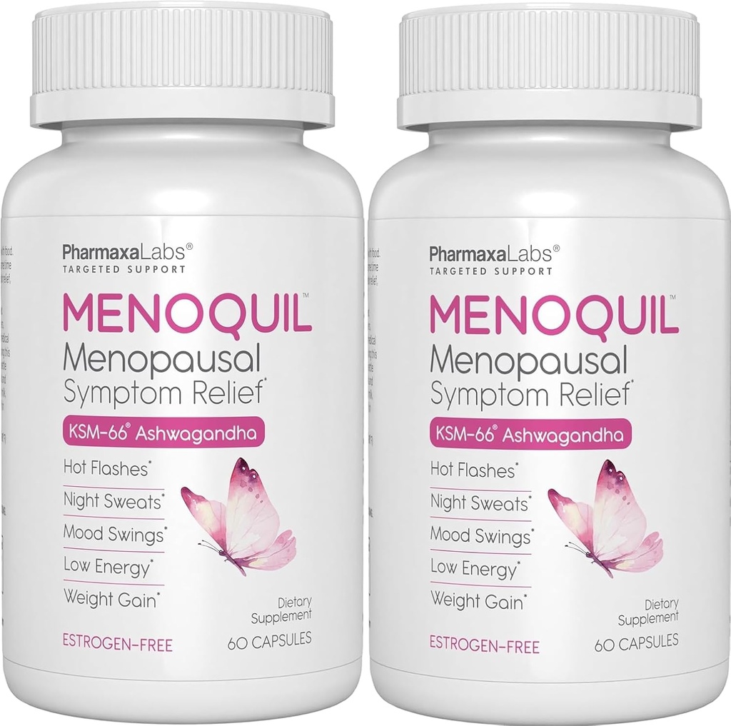 Alivio de la fuerza menopáusica ayuda a combatir la menopausia, los flashes calientes, los suéteres nocturnos y los mudos para promover el sueño relajante y la energía Boost - 60 cápsulas (Pack of 2)